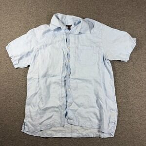 Martin Gordon 100% Linen Button Up Shirt Mens Large L Baby Blue Short Sleeve